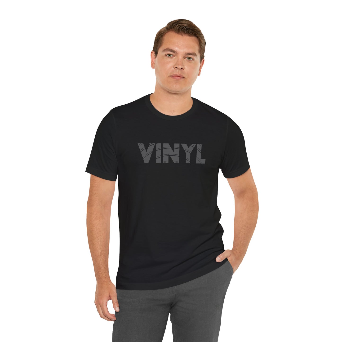 Vinyl Record & Music Lover Unisex T-Shirt - Simple Elegant "Vinyl" Logo