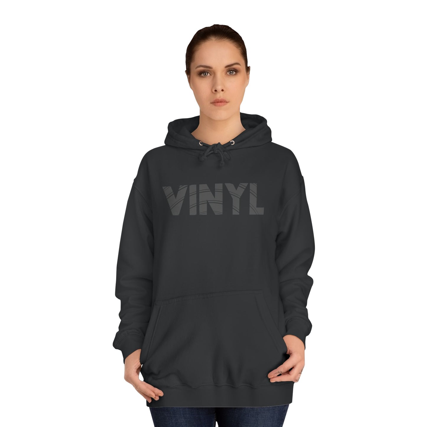 Vinyl Record Unisex College Hoodie - Simple, Elegant "Vinyl" Font Design